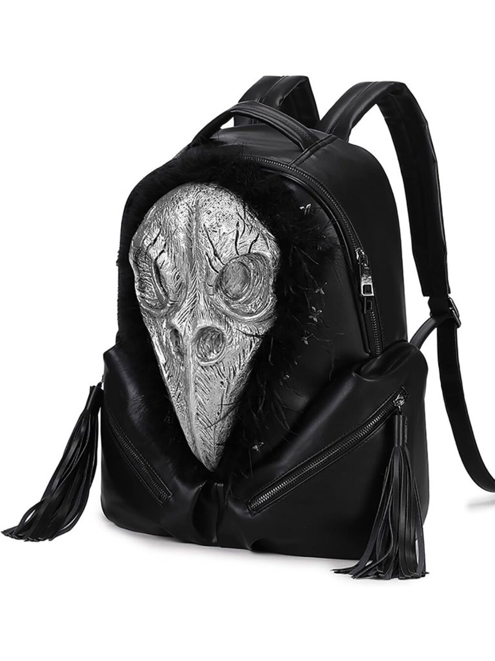Women's Large Silver Skull Backpack Gothic Punk Halloween Horror 3D Chain Strap - Picture 2 of 6